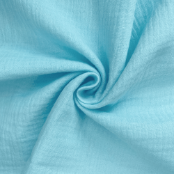 Ткань Муслин Жатый, цвет Небесно-голубой (на отрез)  в Южно-Сахалинске